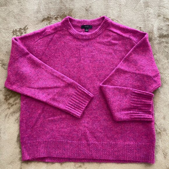 J Crew Relaxed Saddle Sleeve Crewneck Sweater - Heather Fuchsia - NWOT - S - Picture 3 of 15